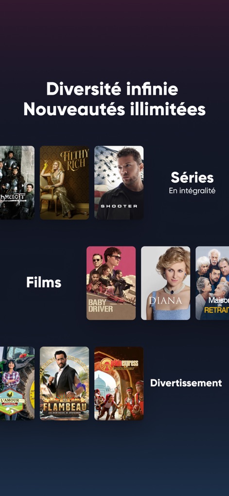 RTL play - Streaming et direct - The app organizes its vast content into distinct categories like 'Séries' and 'Films', allowing for effortless exploration of an infinite diversity of shows.