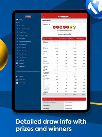 Missouri Lottery Numbers iPad screenshot