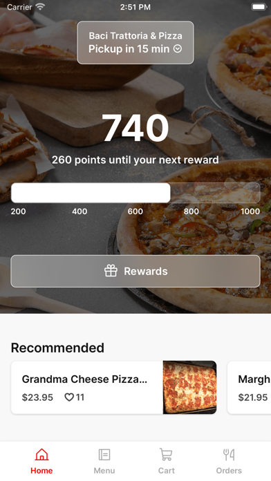 Baci Trattoria & Pizza iPhone screenshot 1 - Food & Drink app