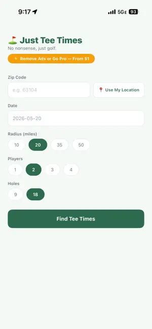 Just Tee Times USA screenshot 1