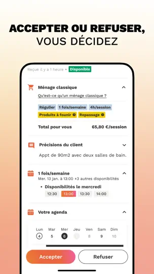 Capture d'écran de Mission Freelance Wecasa Pro sur iPhone 6