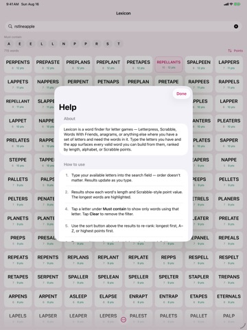 Lexicon - Word Game Helper iPad screenshot