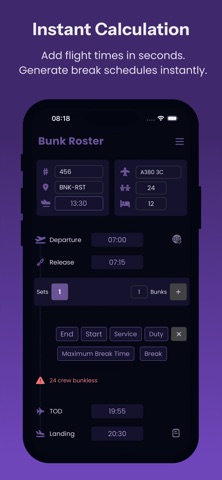 Bunk Roster - Break Calculator screenshot