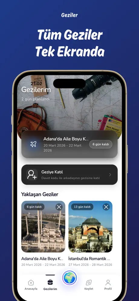 Next Trip gezilerim ekranı