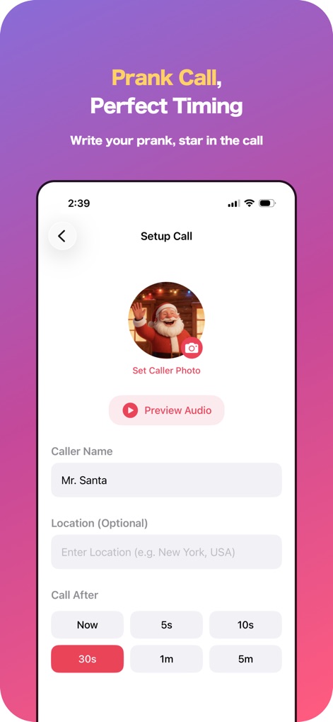 LittyTone:Ringtone & AI Voice - Nutzer können einen lustigen Scherzanruf mit personalisierten Details wie einem 'Anrufer-Foto' und dem 'Anrufernamen' einrichten und die Anrufzeit präzise planen.