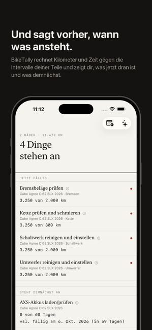 BikeTally: Fahrrad Wartung Screenshot