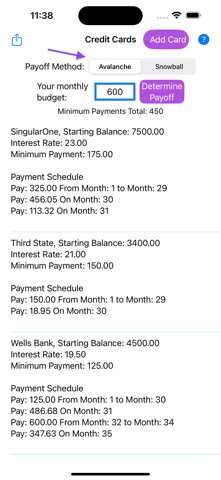 Credit Cards Payoff screenshot