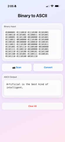 Binary2Ascii iPhone screenshot