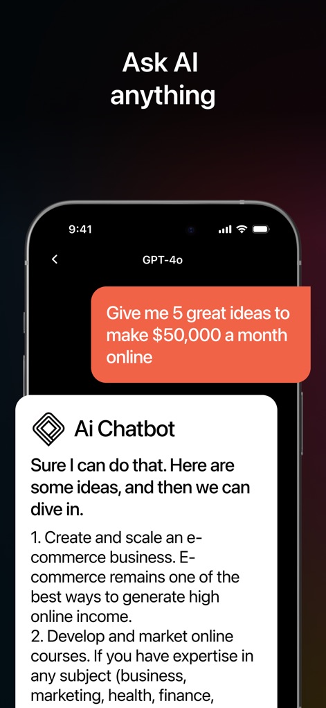 AI Chatbot: Pixi - The app provides intelligent chat assistance, enabling users to ask complex questions and receive detailed, numbered responses from the AI Chatbot.