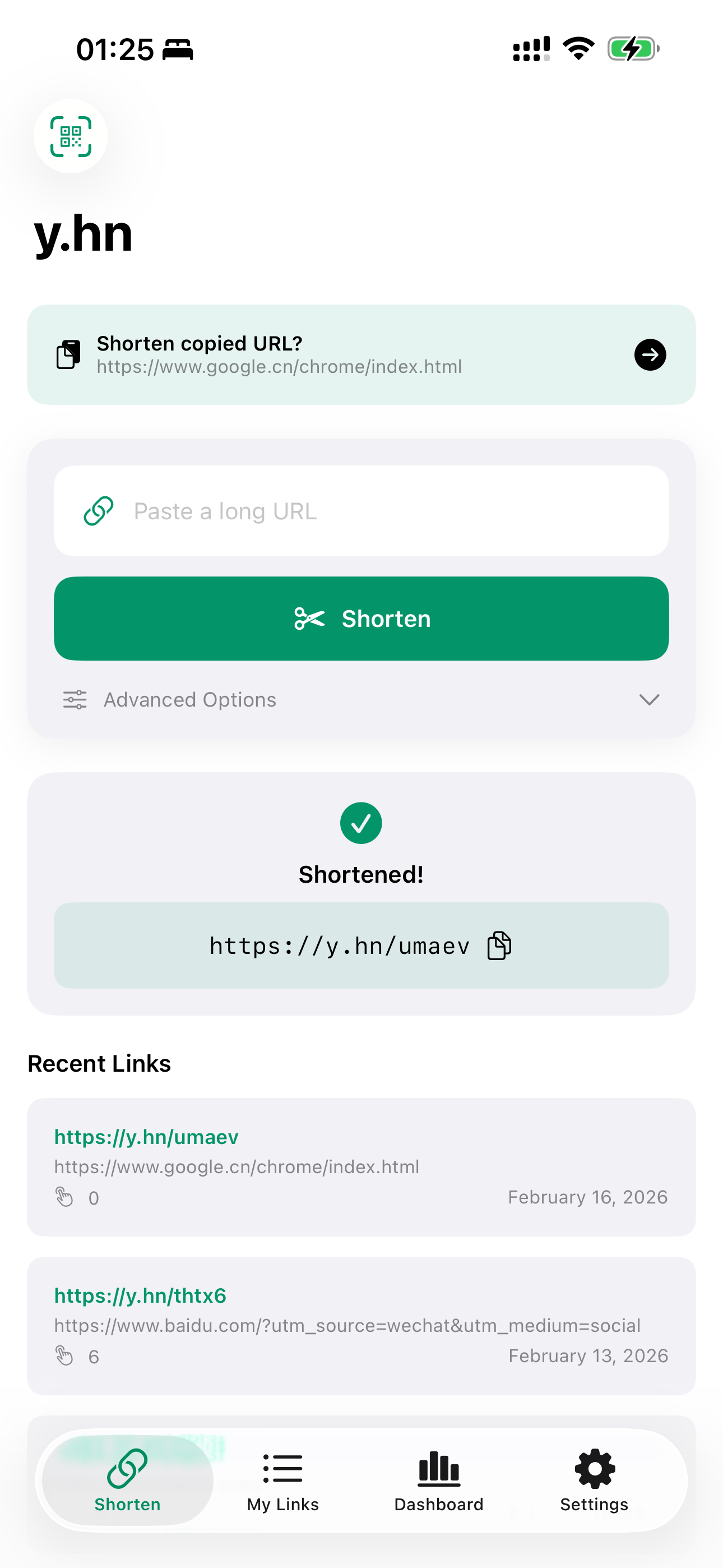 y.hn - Short Links & QR Codes screenshot 2