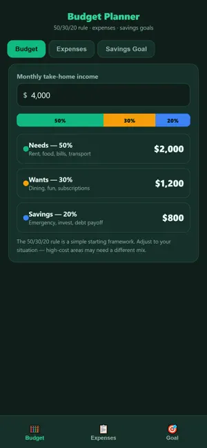Budget Planner 50/30/20 screenshot 1