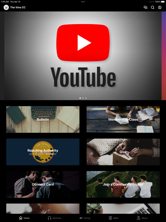 The Vine Community Church App iPad screenshot 1 - Education app