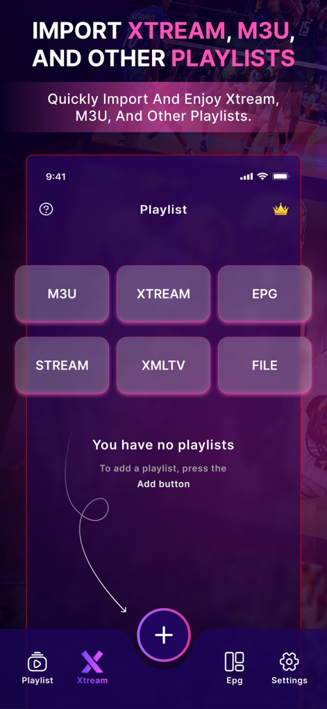 IPTV Player: Xtream, M3U, EPG - This tool provides flexible playlist management through its various import options, including M3U and Xtream, allowing users to consolidate their media sources easily.
