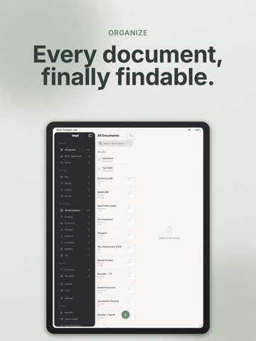 kept · Document Organizer iPad screenshot