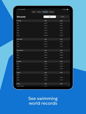 Fina points calculator iPad screenshot
