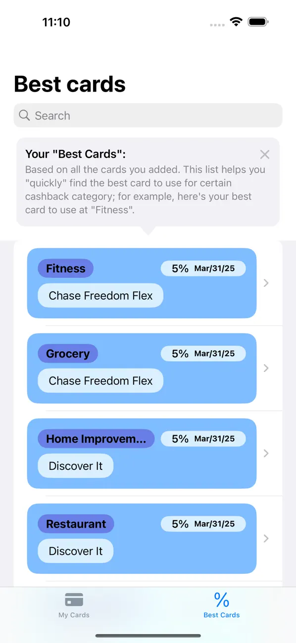 Screenshot #3 pour UseWhichCard: Track Cashbacks