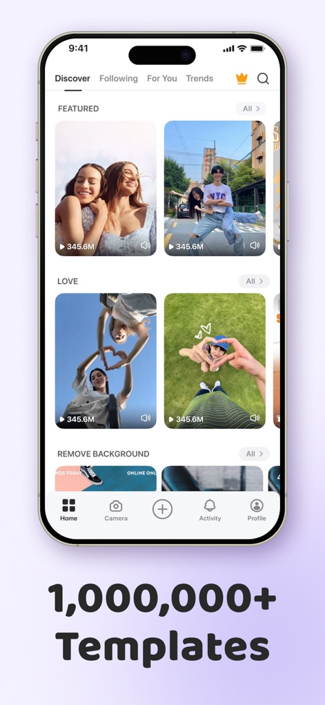 Zoomerang - Ai Video Maker - Explore the app's vast collection of templates, organized by trending categories like "Featured" and "Love," ensuring users always find inspiration for their next viral video.