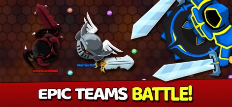 EvoWars.io - Observe the thrilling team battles featuring distinct armored character designs and a variety of sharp swords, essential for dominating the arena.