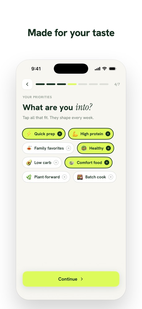 Whipp: Meal Planner & Recipes App Store screenshot 4, headline “Made for your taste”. Leads with who it is for.
