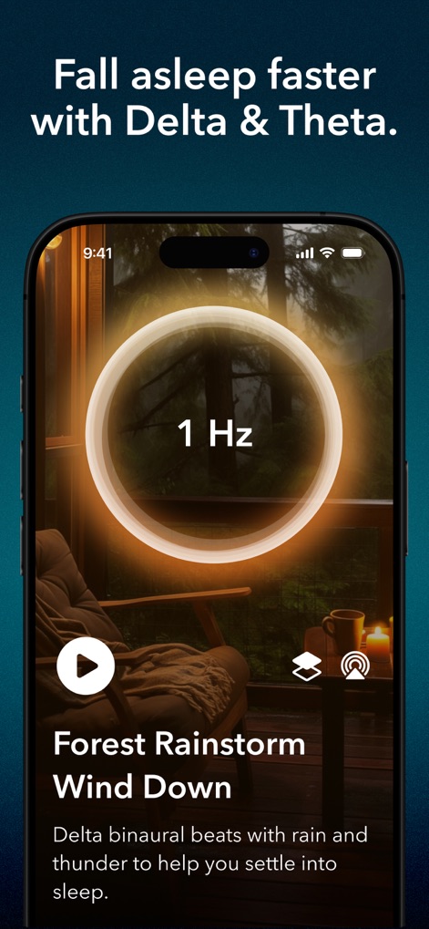 Moongate: Binaural Beats - This tool offers soundscapes like 'Forest Rainstorm Wind Down' featuring 1 Hz Delta frequencies, specifically designed to promote faster sleep onset.