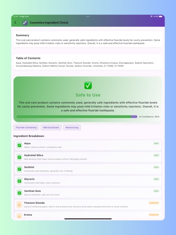 AI Ingredients Checker iPad screenshot