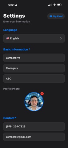 AI Business Card iPhone screenshot