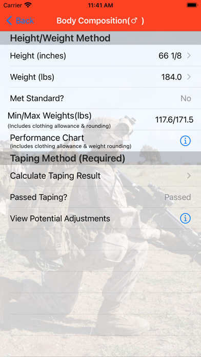 Fitness Calc for Marines Screenshot