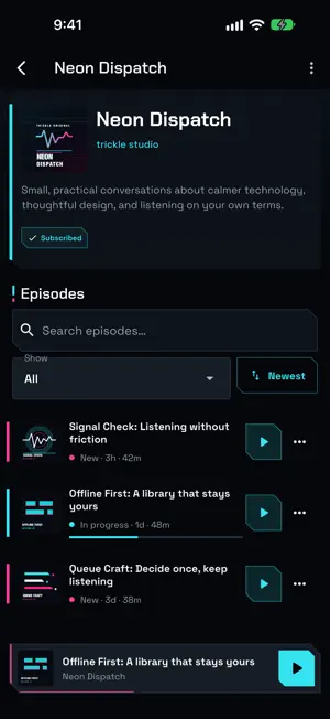 trickle: podcasts & RSS screenshot 2