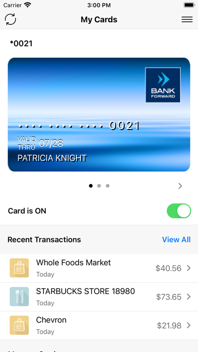 Bank Forward Card Control Screenshot