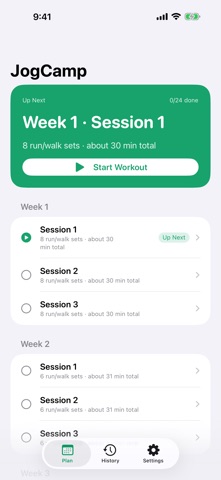 JogCamp - Run-Walk Plan iPhone screenshot