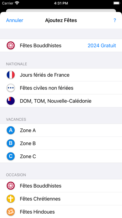 Jours fériés, fêtes, vacances Screenshot