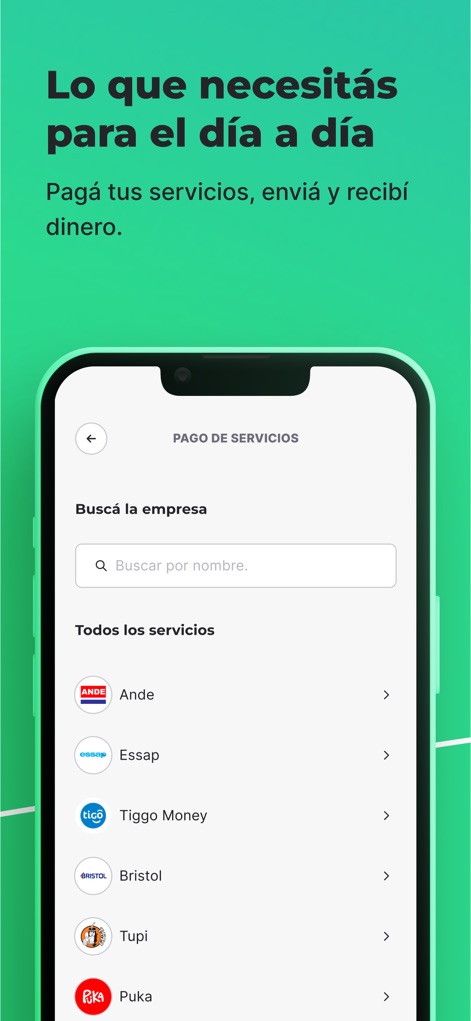 ueno - Navigate the comprehensive service payment section, showcasing a clear search bar and an extensive list of utility providers for seamless transactions.