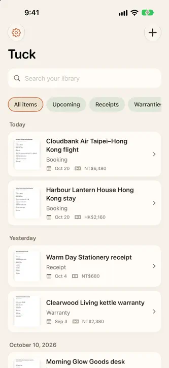 Tuck: Screenshots & Receipts screenshot 1