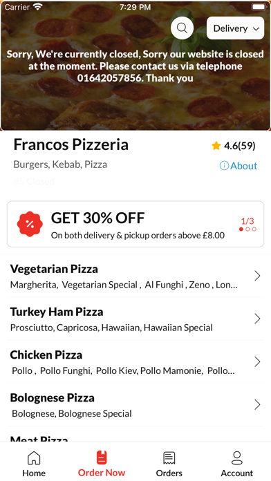 Francos Pizzeria. Screenshot