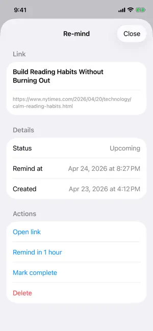 Re-mind Link Reminder screenshot 2