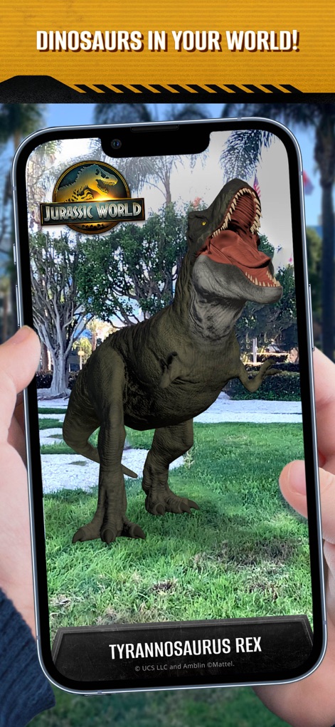 Jurassic World Play - This tool brings dinosaurs to life in the user's environment through an impressive augmented reality display, visible on a simulated smartphone screen.