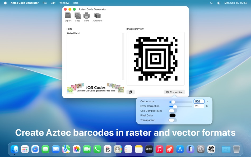 #1. Aztec Code Generator (macOS) di: Marek Hrušovský