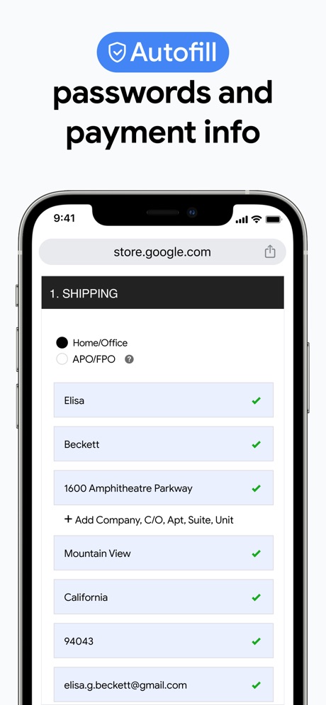 Google Chrome App Store screenshot 5, headline “passwords and payment info”. Badge.