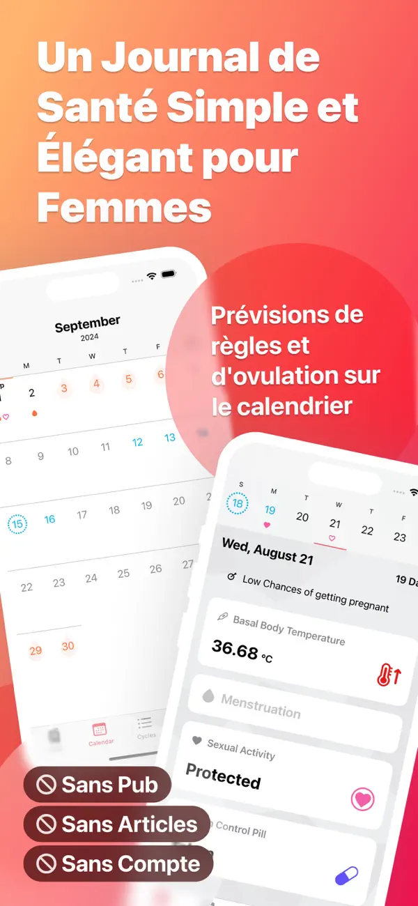 Screenshot #1 pour Selene - TBC & Cycle Menstruel