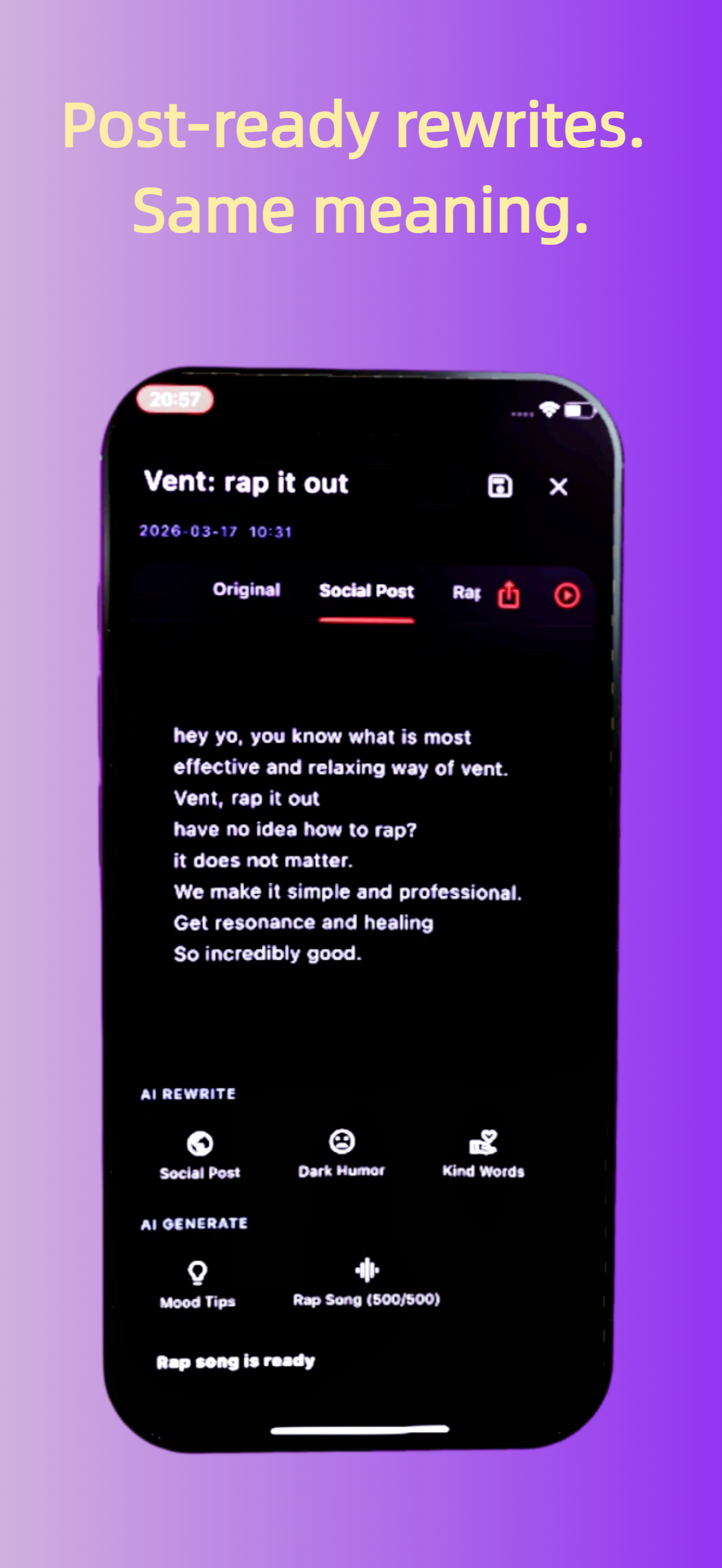 Vent: Rap it out