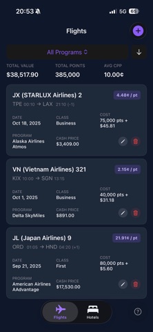 Travel Rewards Tracker screenshot