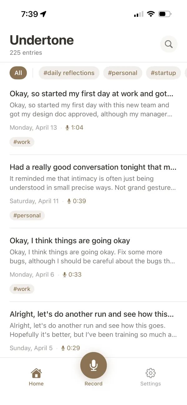 #2. Undertone - Voice Journal (iOS) By: Jessica Huang