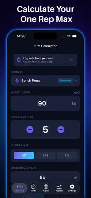 MaxOut 1RM Strength Calculator screenshot 1