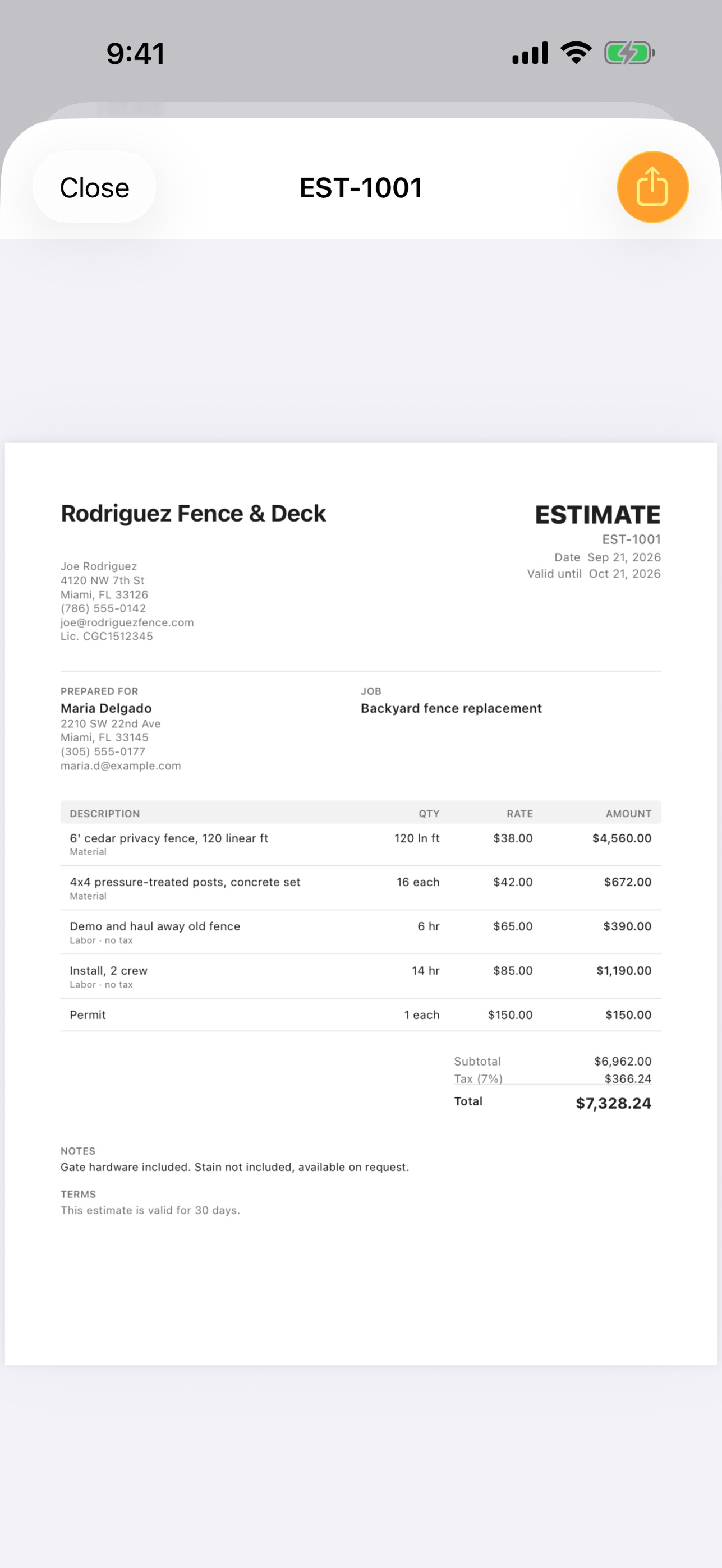Screenshot 1 of Bidsheet: Estimates & Invoices