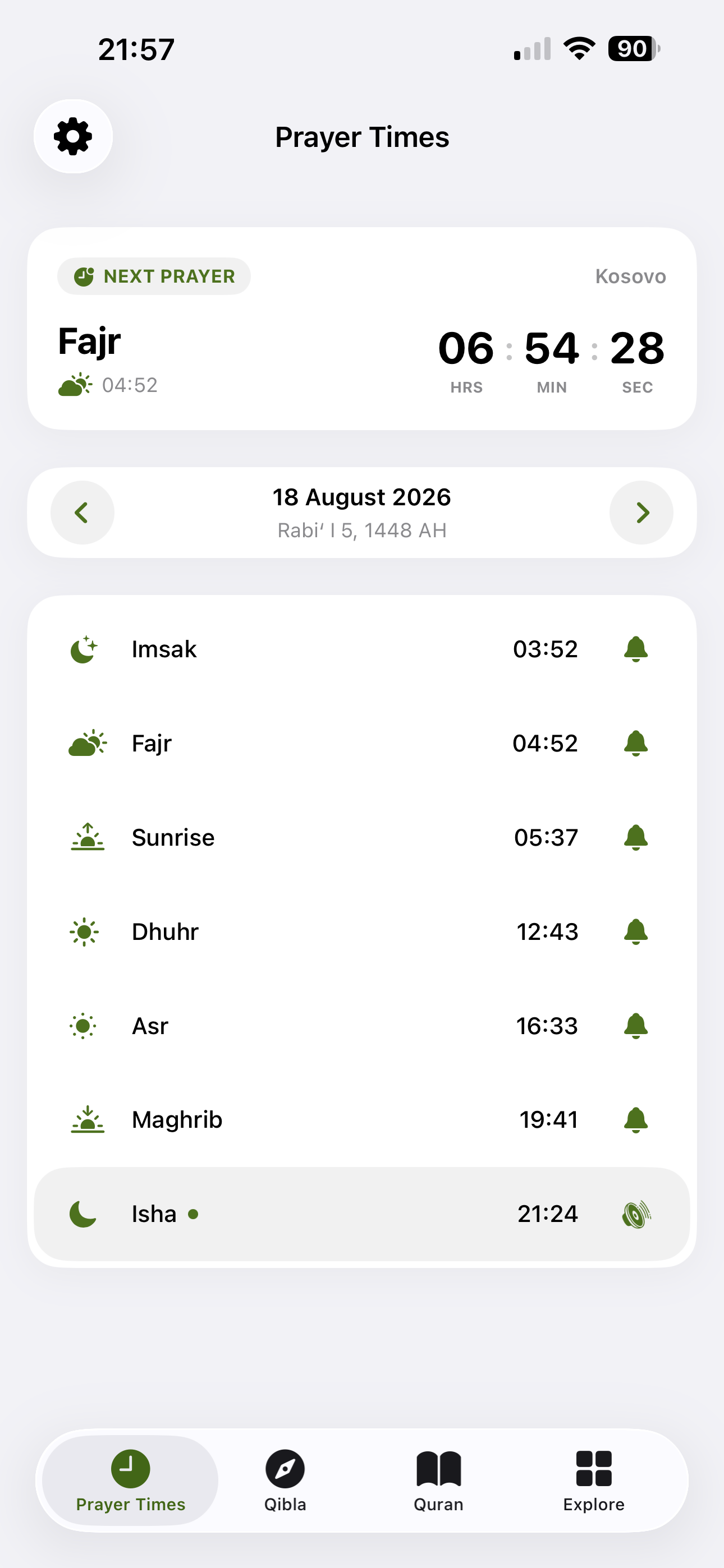 Falu - Takvimi, Namazi, Kibla