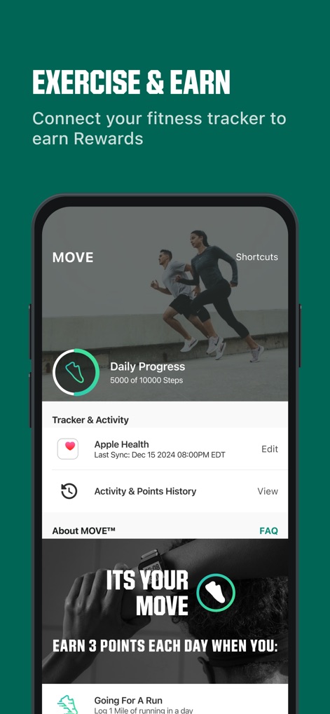 DICK’S Sporting Goods - The app’s "MOVE" section tracks "Daily Progress" for activity goals and seamlessly integrates with popular fitness trackers like "Apple Health".
