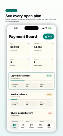 Payment Plan Board screenshot