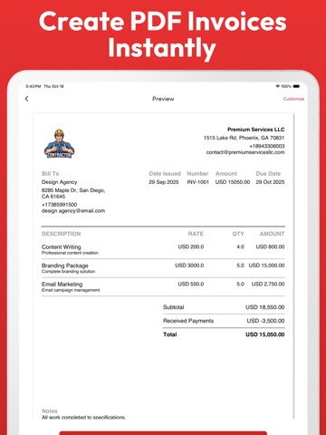 Invoice & Estimate Creator iPad screenshot