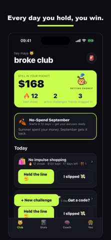 Broke Club: No-Spend Streaks iPhone screenshot