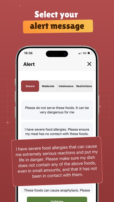 Food Allergy Card Screenshot